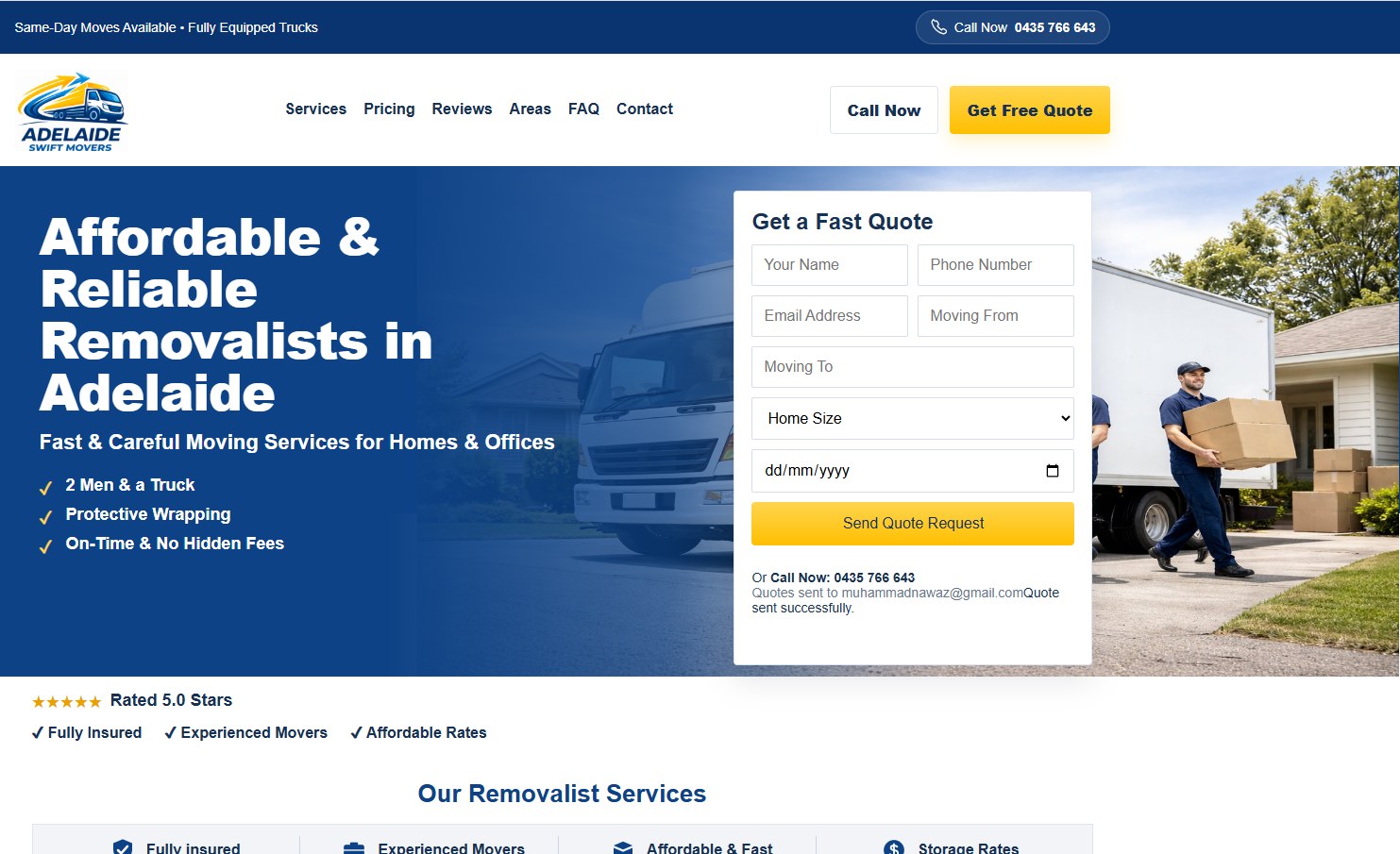 Adelaide Swift Movers website design project
