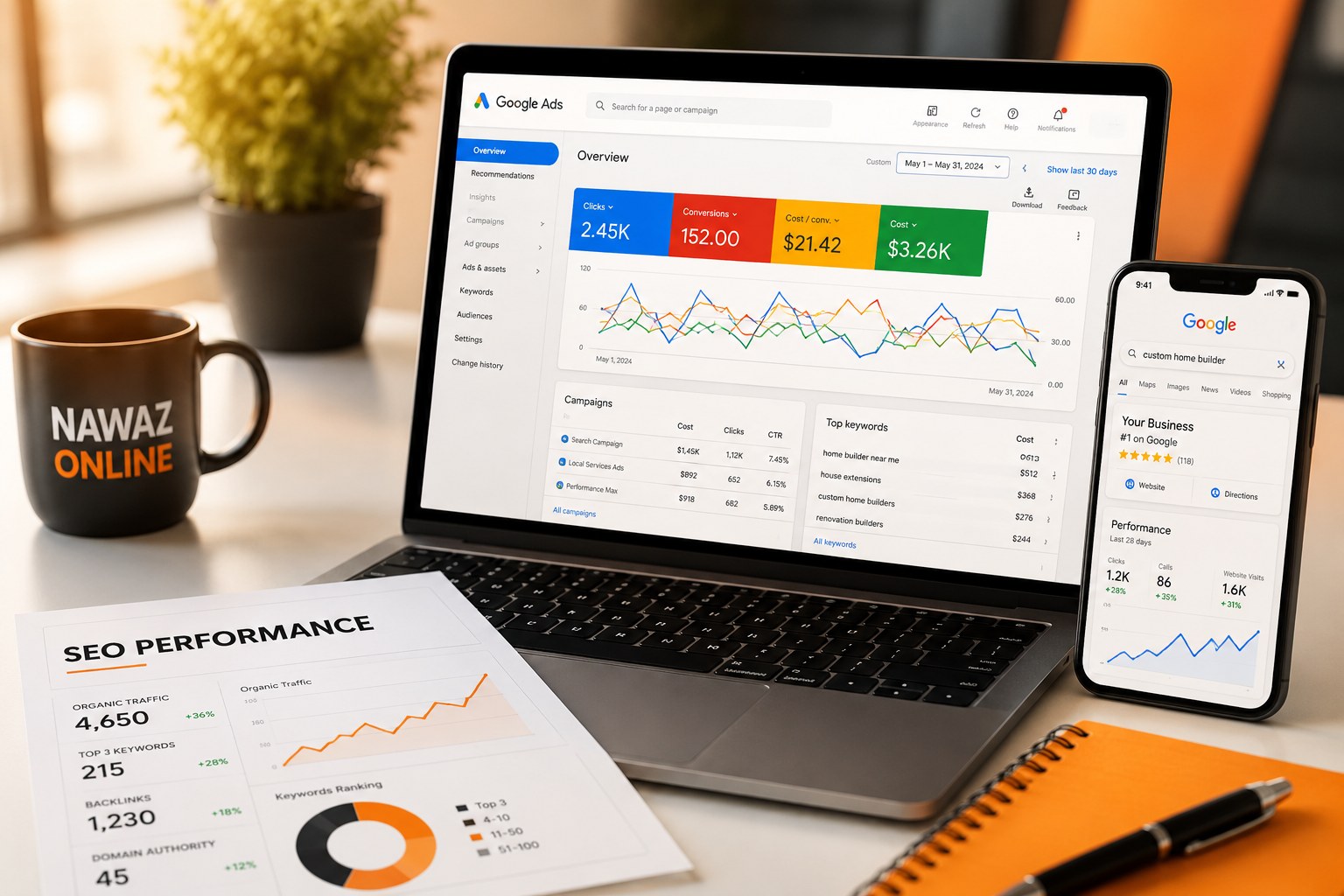 SEO and Google Ads growth graphic